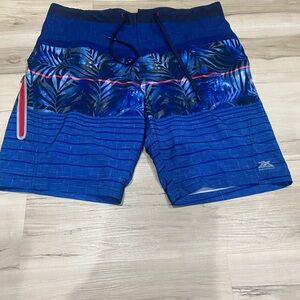 ZeroXposur Men’s Board Shorts Blue Tropical Swim Hybrid Surf Medium